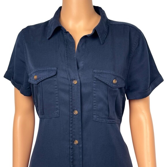 Teddi Rose Womens Small Navy Blue Shirt Dress Tunic Button Down Safari Belted - Picture 3 of 10
